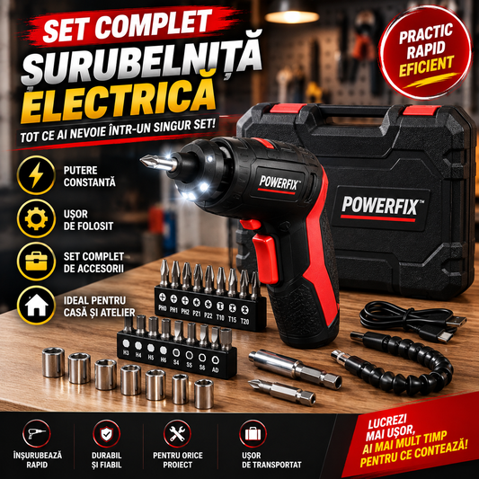 Set Șurubelniță Electrică Cu Accesorii PowerFix™
